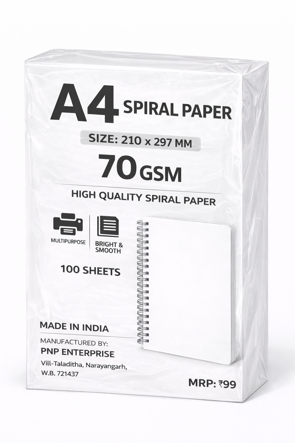 A4 SPIRAL Paper 70 GSM (100 SHEETS)
